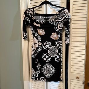 Printed black off shoulder dress